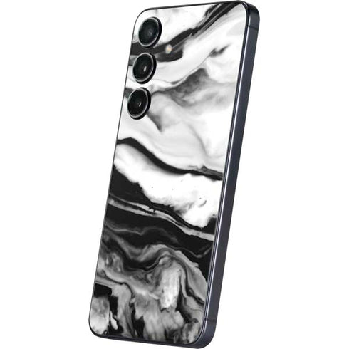 Black and White Marble Ink Galaxy S25 Skin
